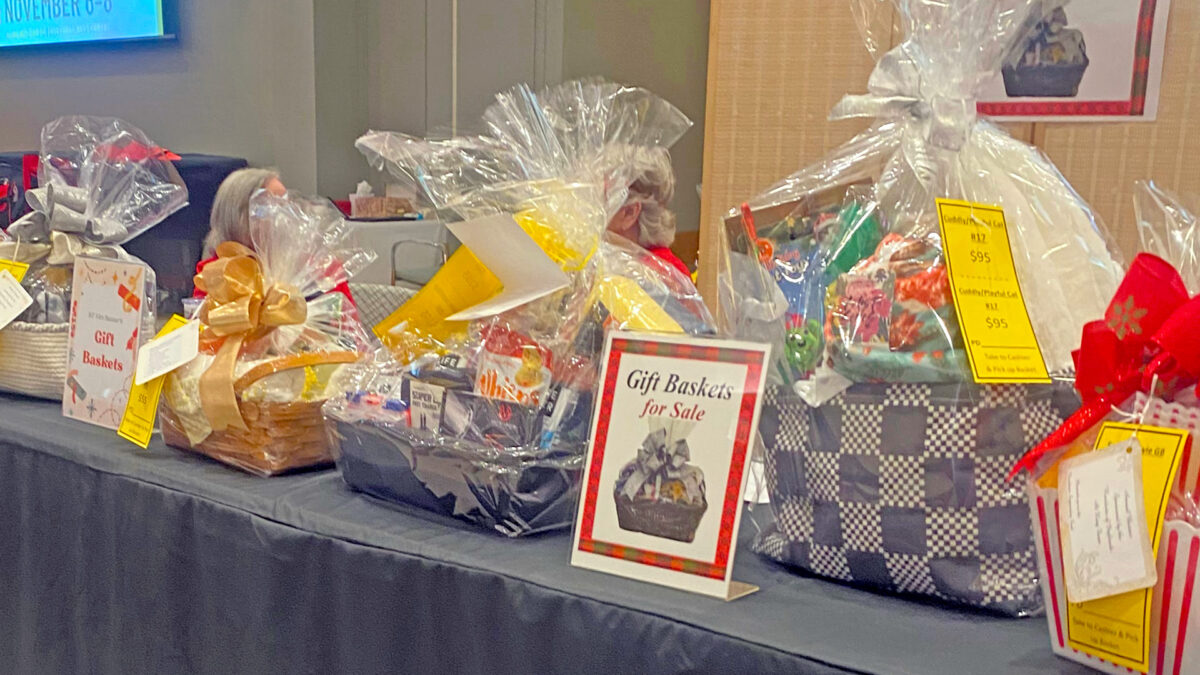 Gift baskets at the 2024 IKF Holiday Bazaar